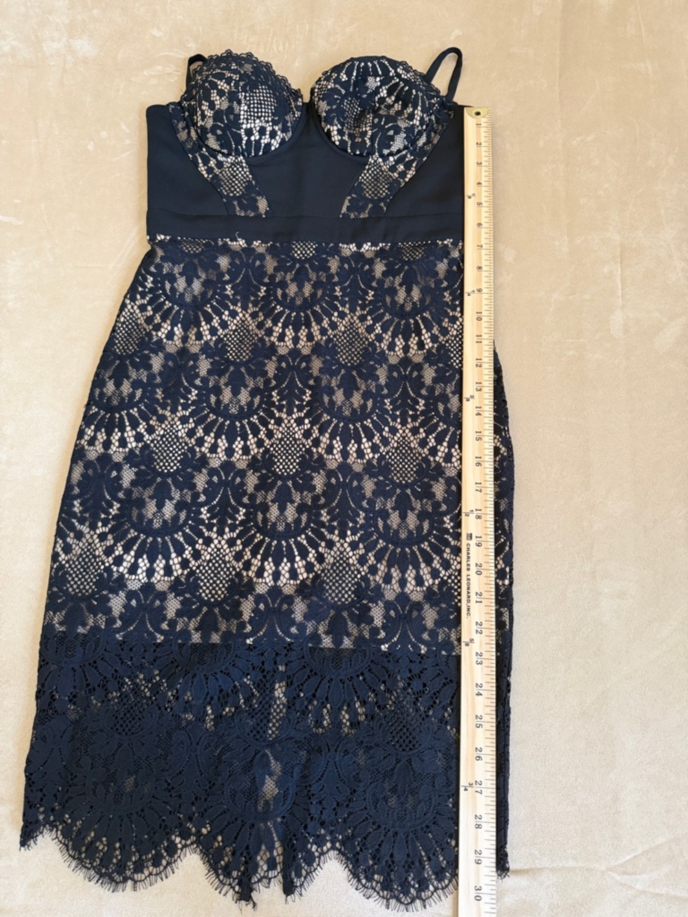 bebe Black Lace Midi Whimsigoth Dress with Nude Lining Size 6 - Picture 12 of 14